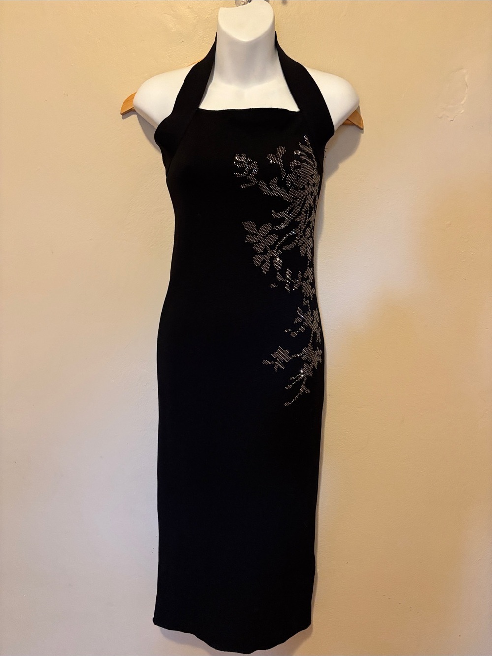 Zara Black Halter Midi Dress with Silver Floral Accents